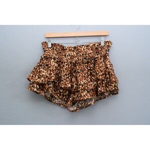 Celandine Anthropologie Shorts XS Brown Leopard Tiered Ruffle Women Smocked Boho